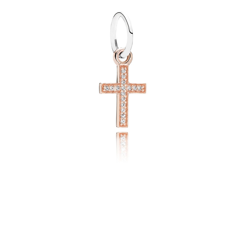 Pandora Cross Rose Gold Dangle With Silver And Cubic Zirconia
