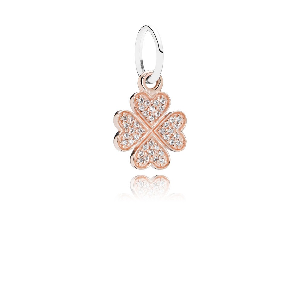 Pandora Clover Rose Gold Dangle With Silver And Cubic Zirconia