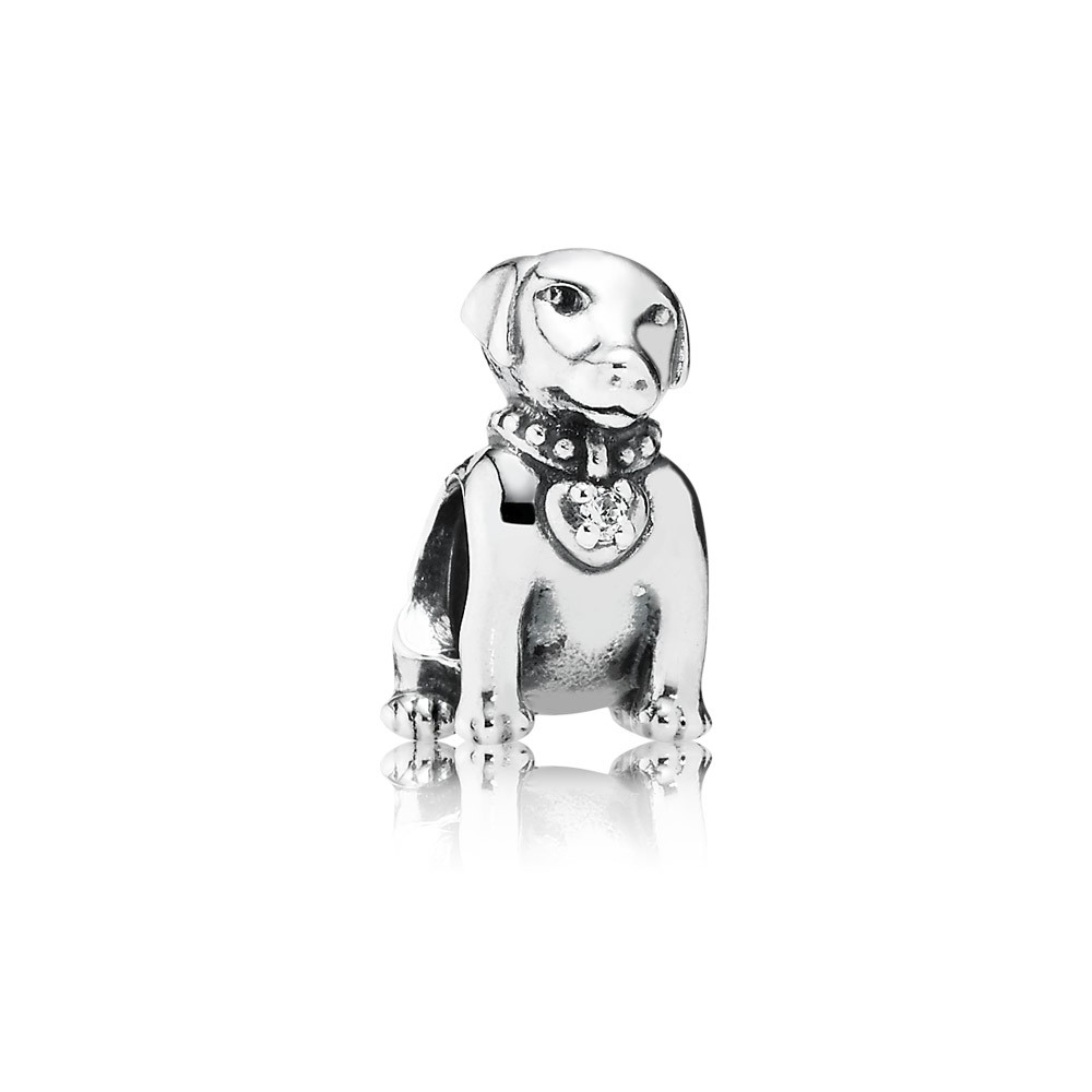 Pandora Labrador Dog Silver Charm With Cubic Zirconia