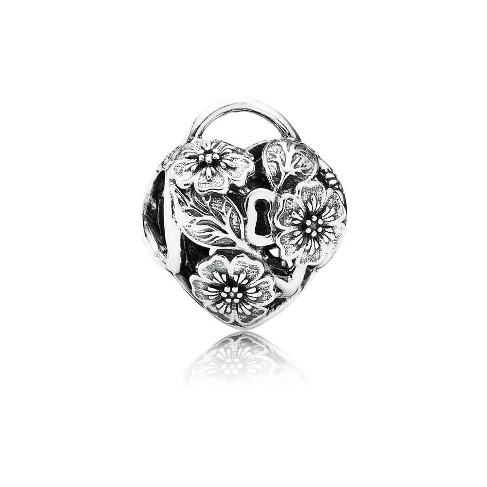 Pandora Openwork Floral Heart Padlock Silver Charm