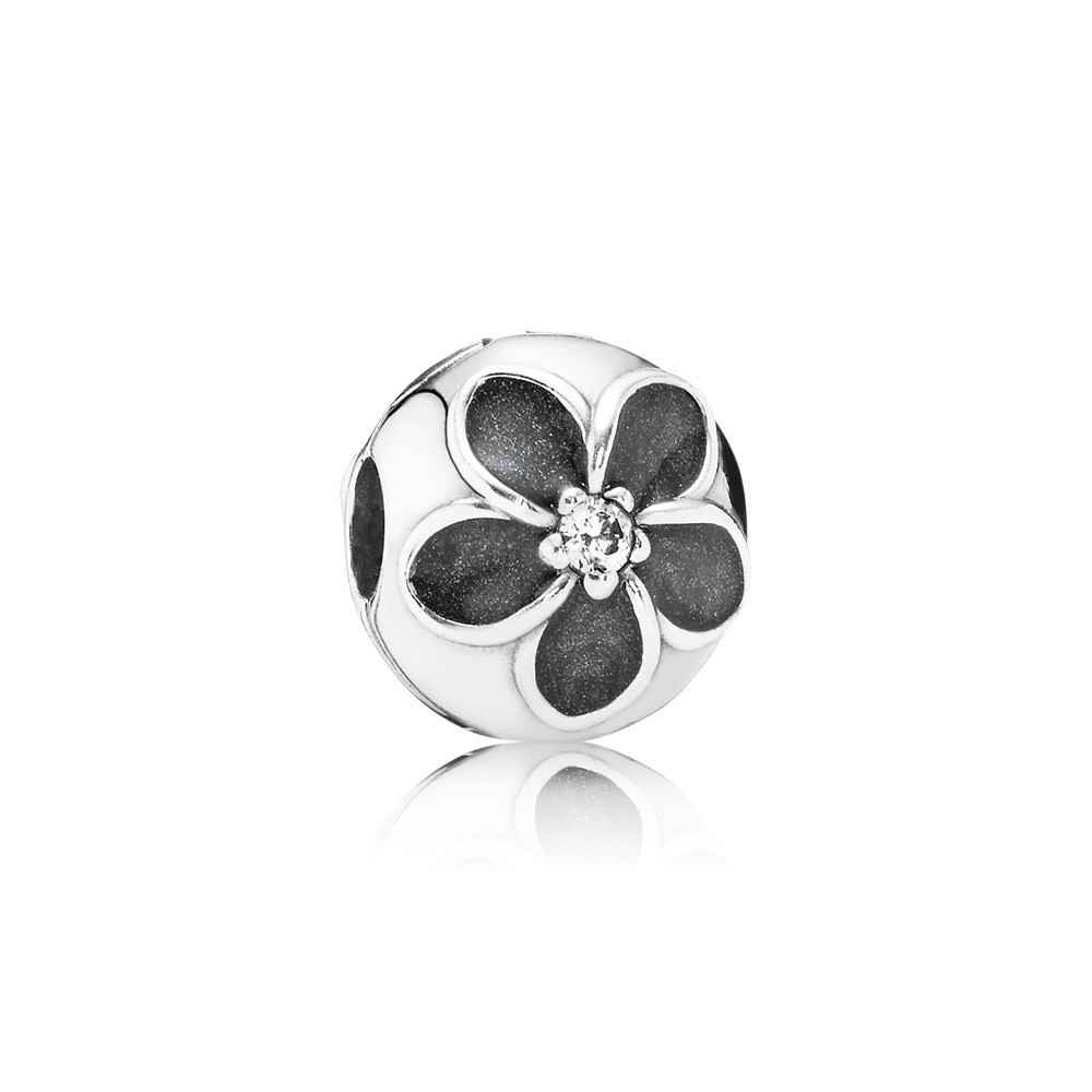 Pandora Mystic floral clear cz & black enamel Charm