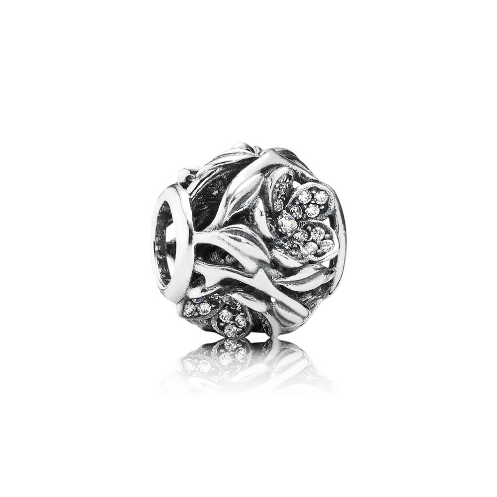 Pandora Openwork Floral Silver Charm With Pave-Set Cubic Zirconia