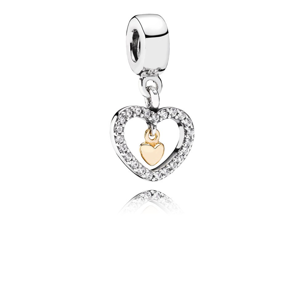 Pandora Heart Silver Dangle With 14K And Cubic Zirconia
