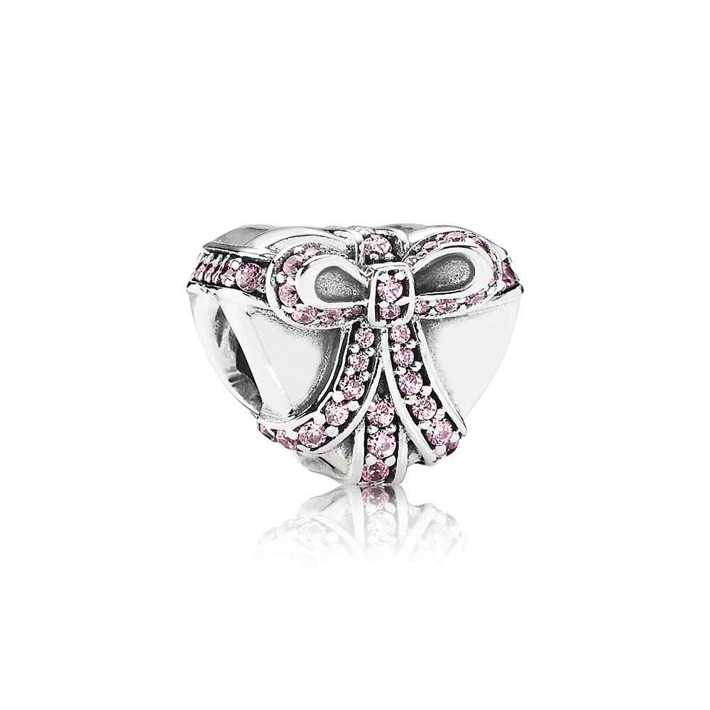 Pandora Heart Present Silver Charm With Pink Cubic Zirconia