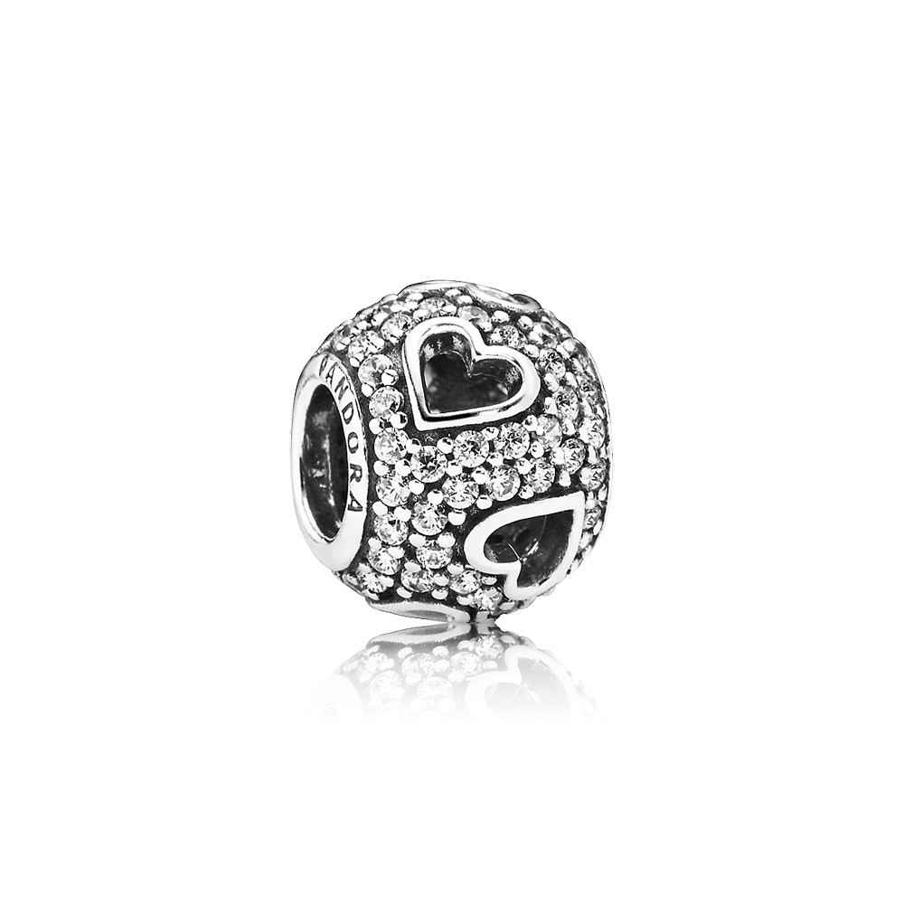 Pandora Abstract Pave Silver Charm With Cubic Zirconia And Cut Out Heart