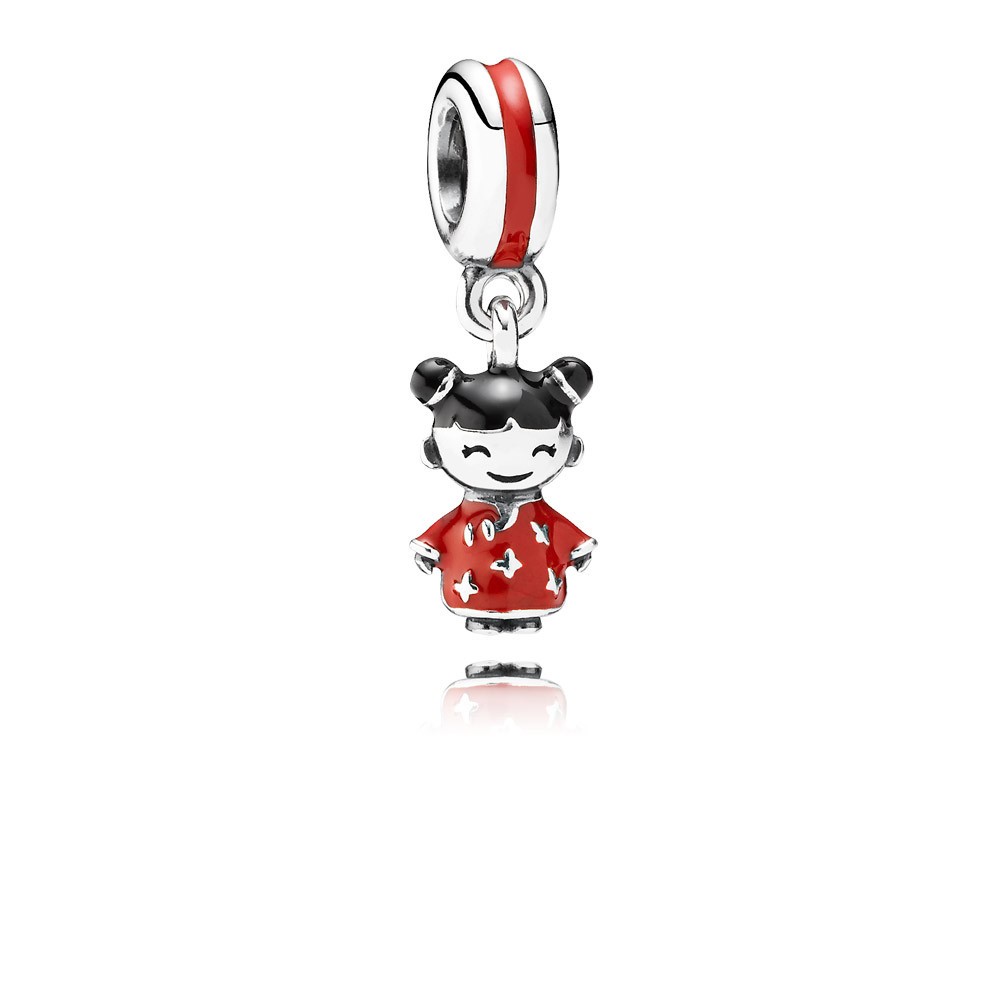Pandora Chinese Doll Silver Dangle With Red And Black Enamel
