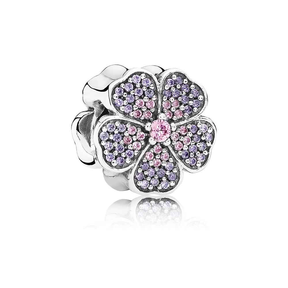 Pandora Primrose Pave Silver Charm With Pink And Purple Cubic Zirconia