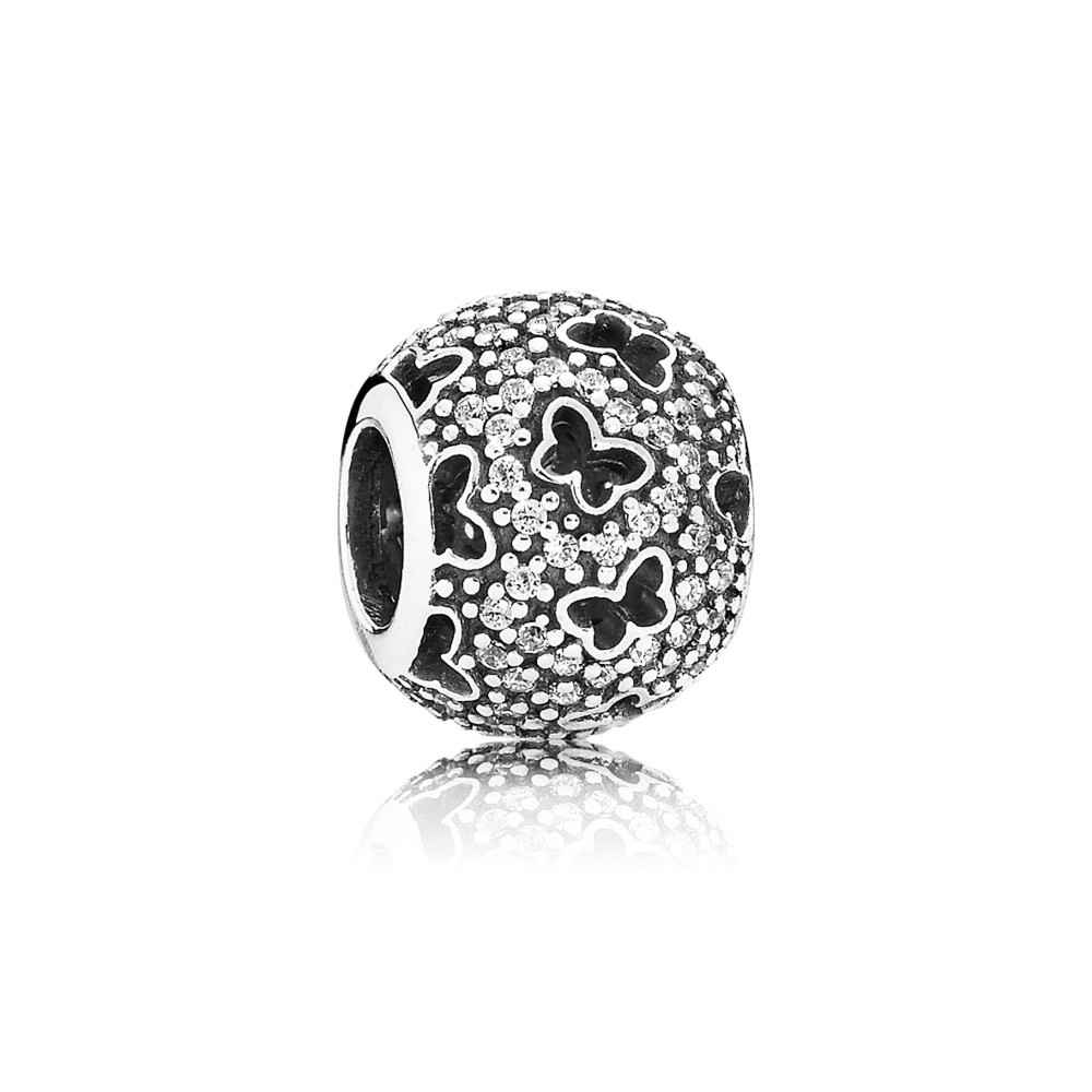 Pandora Abstract Micro Pave Silver Charm With Cubic Zirconia And Cut Out