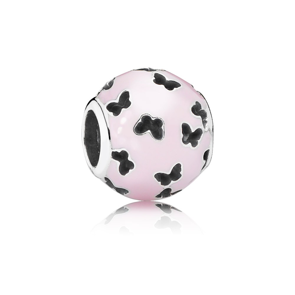 Pandora Abstract Silver Charm With Light Pink Enamel And Cut Out Butterf