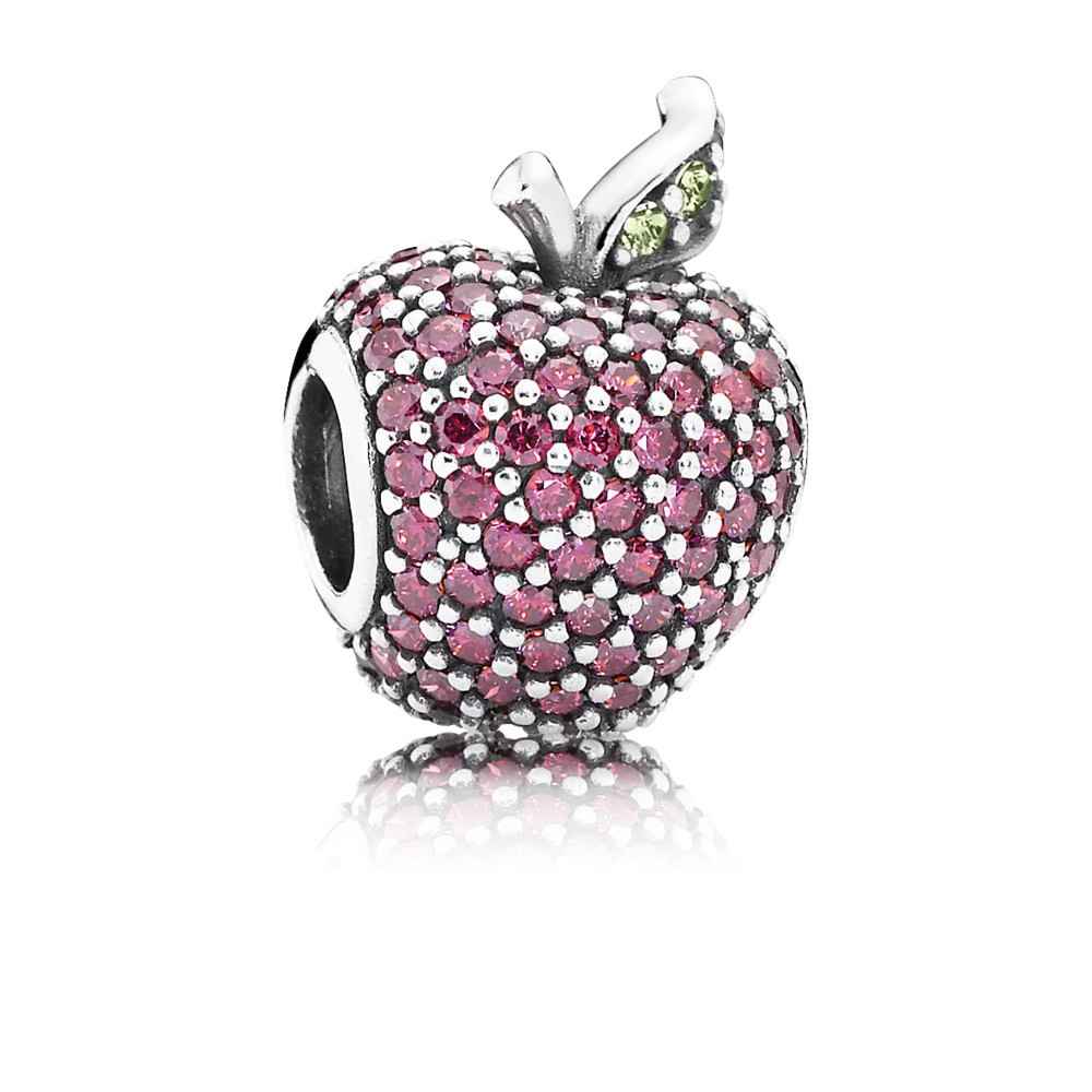 Pandora Apple Pave Silver Charm With Fancy Red Cubic Zirconia And Light