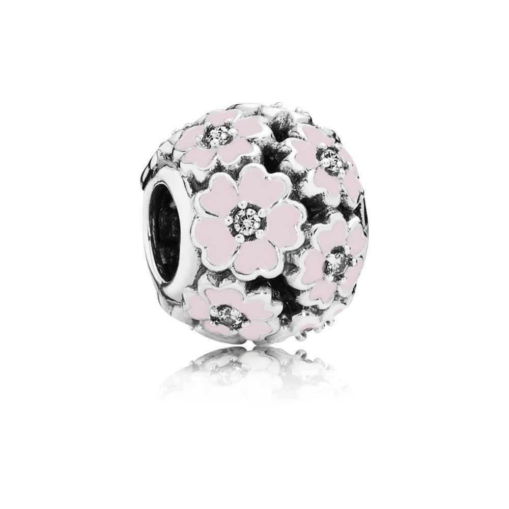 Pandora Primrose Silver Charm With Cubic Zirconia And Light Pink Enamel