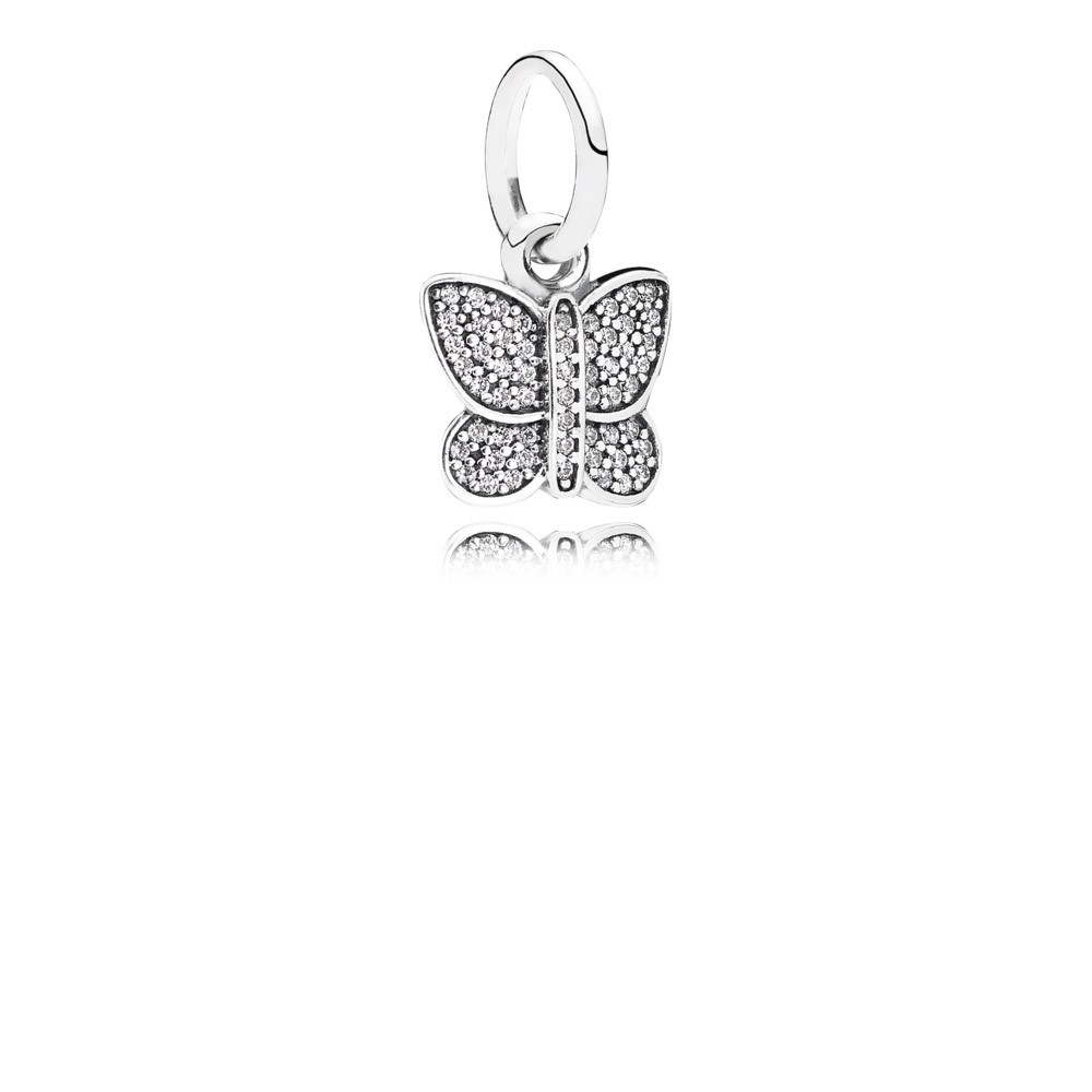 Pandora Butterfly Silver Dangle With Cubic Zirconia