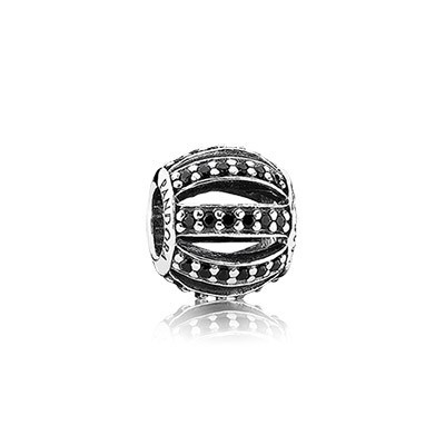 Pandora Black CZ Leading Lady Pave Barrel Charm Silver