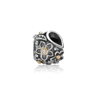 Pandora CLEAR CZ and Black Onyx Dew Drops Charm Silver