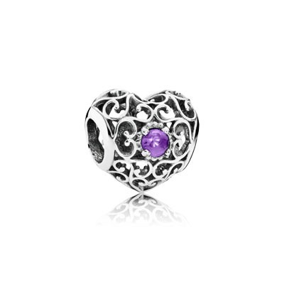 Pandora February Signature Heart with Synthetic Amethyst Charm