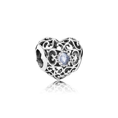 Pandora March Signature Heart with Aqua Blue Crystal Charm