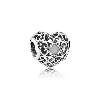 Pandora June Signature Heart with Gray Moonstone Charm