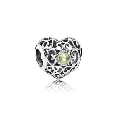 Pandora August Signature Heart with Peridot Charm