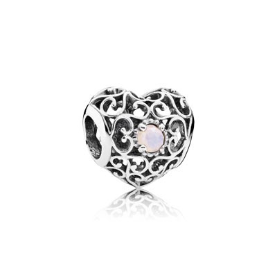 Pandora October Signature Heart with Opalescent Pink Crystal Cha