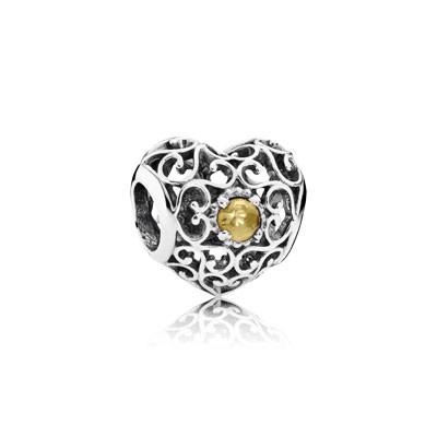 Pandora November Signature Heart with Citrine Charm