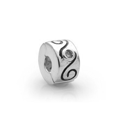 Pandora Clip Charm Black Luck Clouds Engraved and Purple CZ