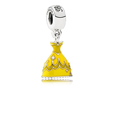 Pandora Silver Disney Belle Dress Dangle Charm with Yellow Enamel