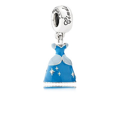 Pandora Silver Disney Cinderella Dress Dangle Charm with Blue Enamel