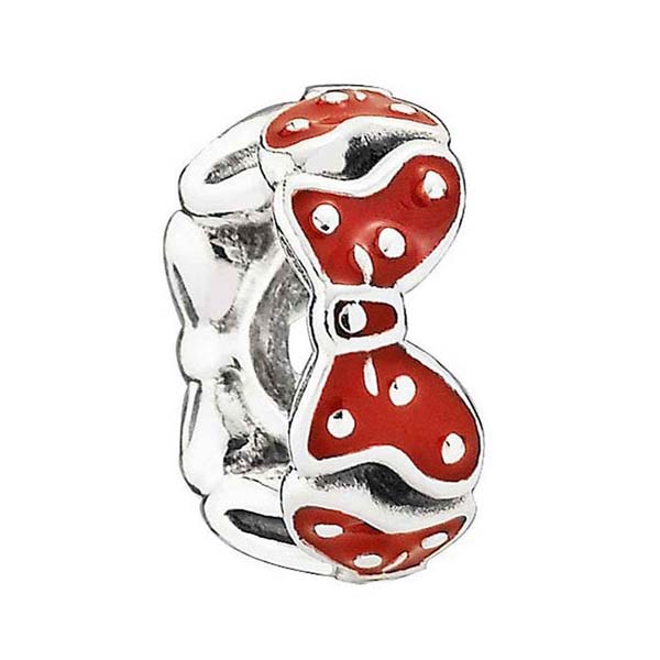 Pandora Silver Disney Minnie Bow Spacer with Red Enamel Charm