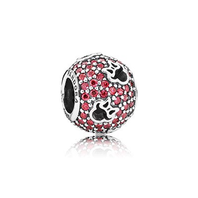 Pandora Silver Disney Abstract Pave Charm with Red Cz and Cut-out Minnie