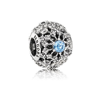 Pandora Silver Disney Openwork Snowflake Charm With Fancy Light Blue And