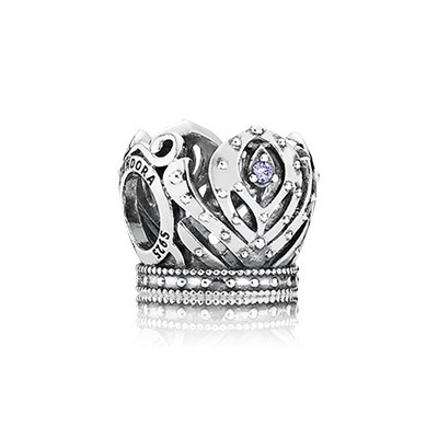 Pandora Silver Disney Anna Crown Openwork Charm with Purple CZ