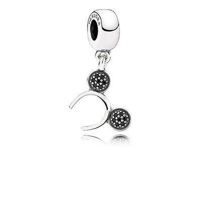 Pandora Silve Disney Mickey Headband Dangle Charm With Black Crystal