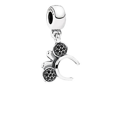 Pandora Silver Disney Minnie Headband Dangle Charm with Black Stone