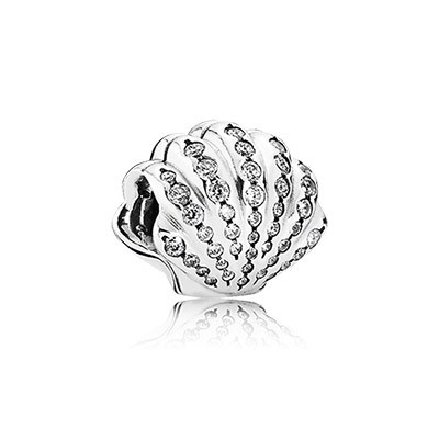 Pandora Silver Disney Ariel Shell Charm With Clear Cz