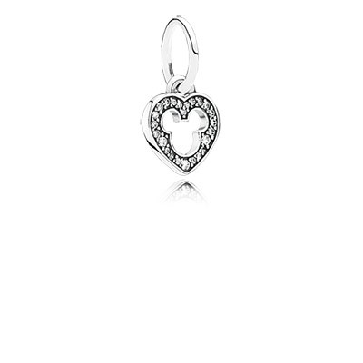 Pandora Silver Disney Heart Dangle With Cz And Cut Out Mickey Silhouett