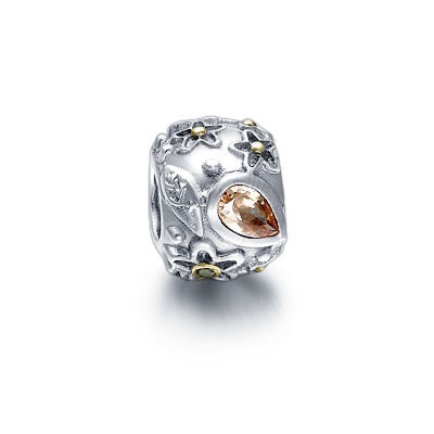 Pandora Flowers and Leaves Orange Crystal Charm