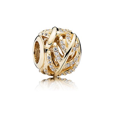 Pandora Golden Light as a Feather with Clear CZ Charm