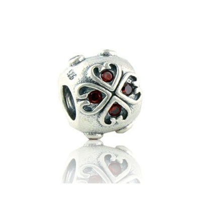 Pandora Gems and Sterling Silver Red Heart Four-leaf Flower Bead