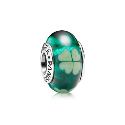 Pandora Green Clover Glass Murano Charm