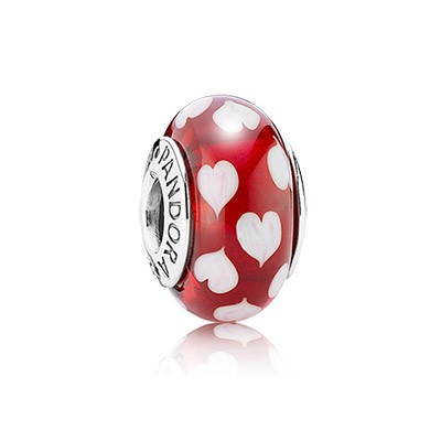 Pandora Red and White Heart Murano Charm