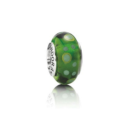 Pandora Murano Glass Beads Black with Green Dots