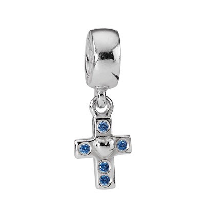 Pandora Cross with Blue CZ Dangle