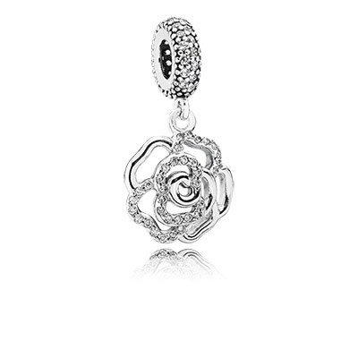 Pandora Shimmering Rose with Clear CZ Dangle