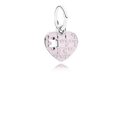 Pandora Jigsaw heart silver dangle with light pink enamel