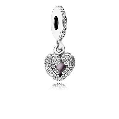 Pandora Angel Wings with Pink Enamel and Clear CZ Dangle