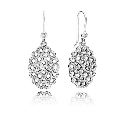 Pandora Shimmering Lace with Clear CZ Dangle Earrings