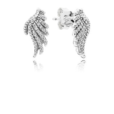 Pandora Majestic Feathers with Clear CZ Stud Earrings