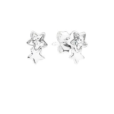 Pandora Twin Star Silver Stud Earrings with Clear Cz