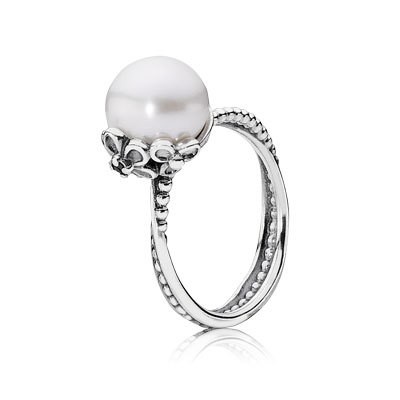 Pandora Garden Odyssey with Pearl and Clear CZ Stackable Ring