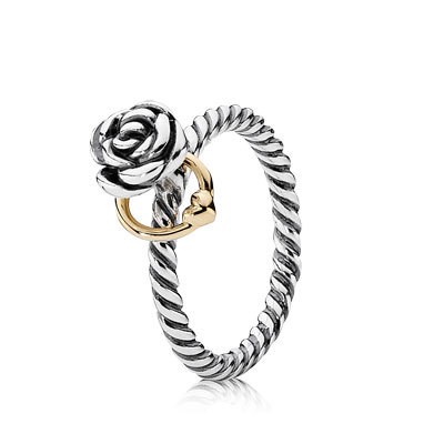 Pandora Reminder Flower with 14K Heart Stackable Ring